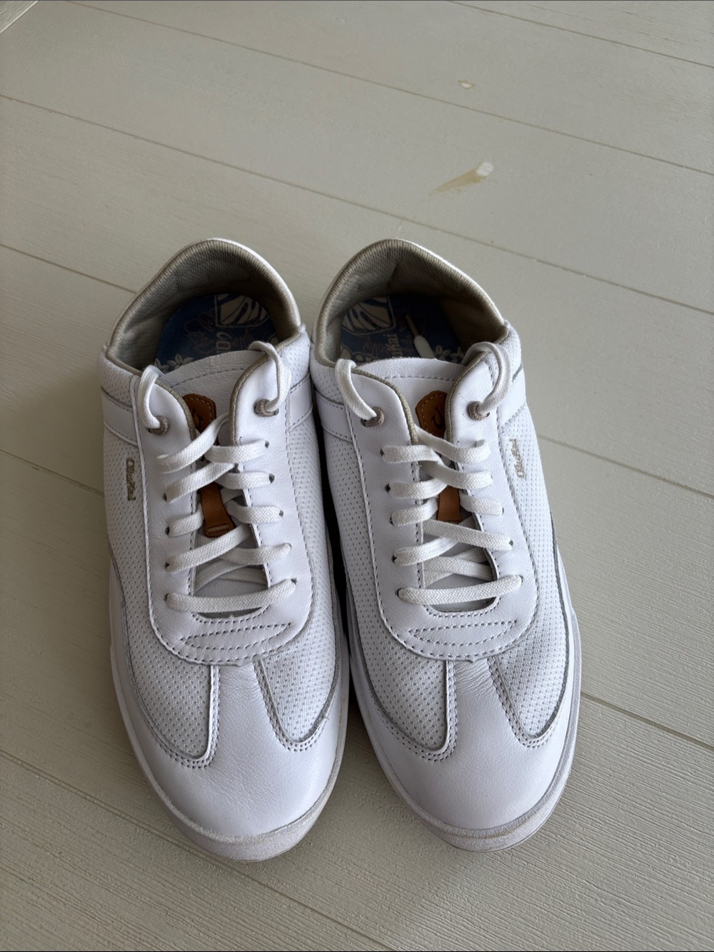 OluKai Women's White Lace-Up Sneakers with Tan Accent